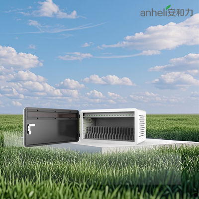 কমপ্যাক্ট 640x360x370 মিমি ট্যাবলেট চার্জিং ক্যাবিনেট ABS ইঞ্জিনিয়ারিং প্লাস্টিক বিভাজক এবং মেডিকেল আল্ট্রা-শান্ত চাকার সাথে